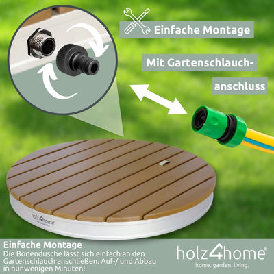 holz4home® Bodendusche als Gartendusche oder Pooldusche I Rund aus WPC und Aluminium I Höhenverstell