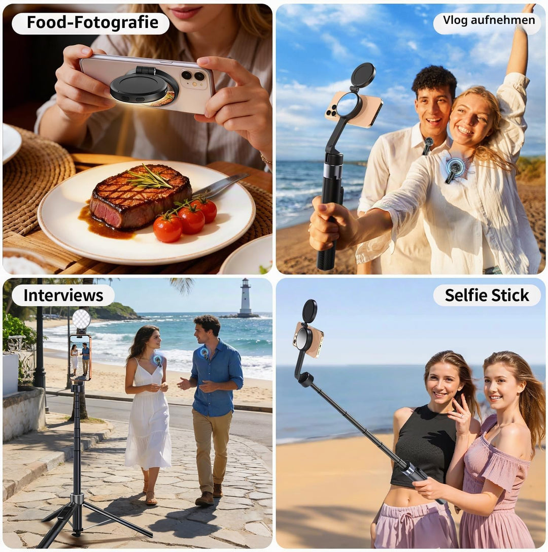 yAyusi 3-in-1 Magnetisches Vlogging-Kit, Influencer Zubehör, Magnetisches Stativ/Mikrofon/Fernbedien