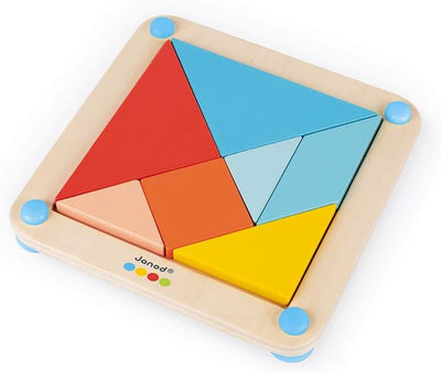 Janod - Essentiel - Das Tangram - Lernspiel aus Holz Babys und Kleinkinder - Farbe auf Wasserbasis -