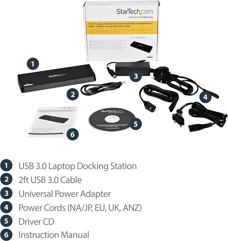 StarTech.com USB 3.0 Dockingstation für zwei Monitore mit HDMI & 4K DisplayPort - USB 3.0 auf 4x USB