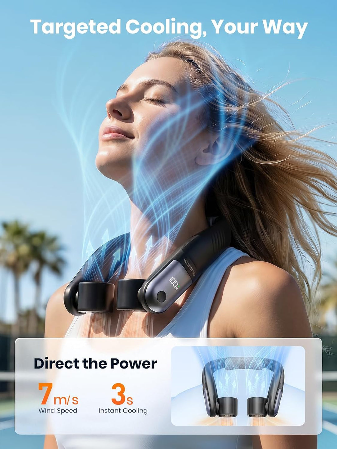Warmco Halsventilator 10000mAh mit 60° Verstellbarem Luftauslass, 30 Std. Lange Laufzeit, LED Displa