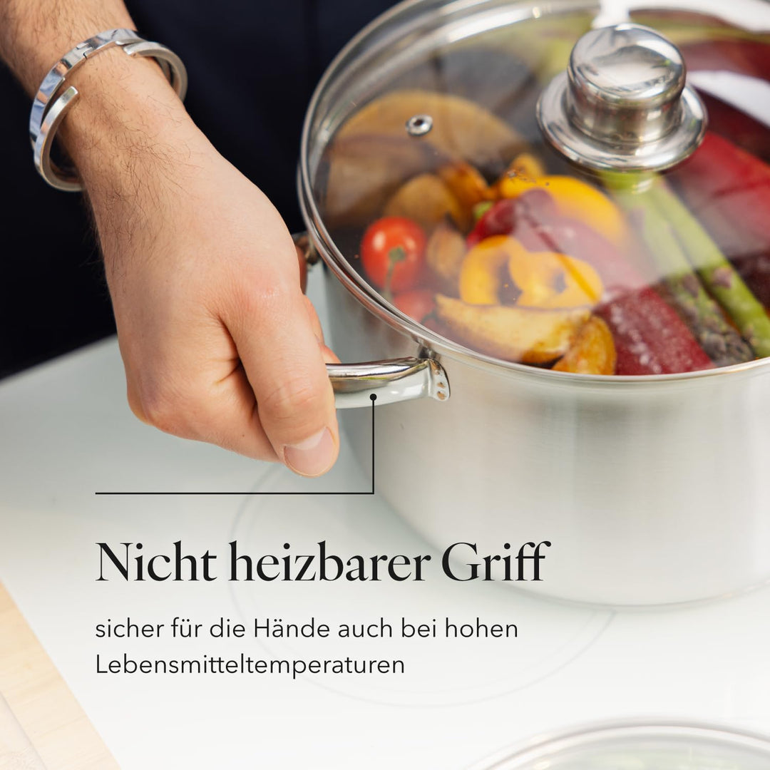 FLORINA Kochtopf Set POLPO I Kochtöpfe mit Deckel und Stieltopf I Messbecher, Ausgiess | Spülmaschin