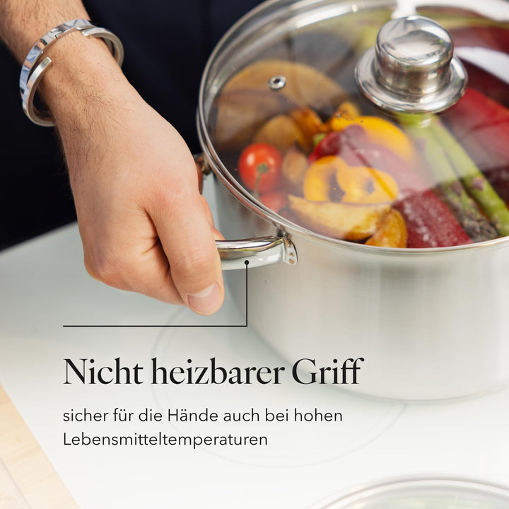 FLORINA Kochtopf Set POLPO I Kochtöpfe mit Deckel und Stieltopf I Messbecher, Ausgiess | Spülmaschin