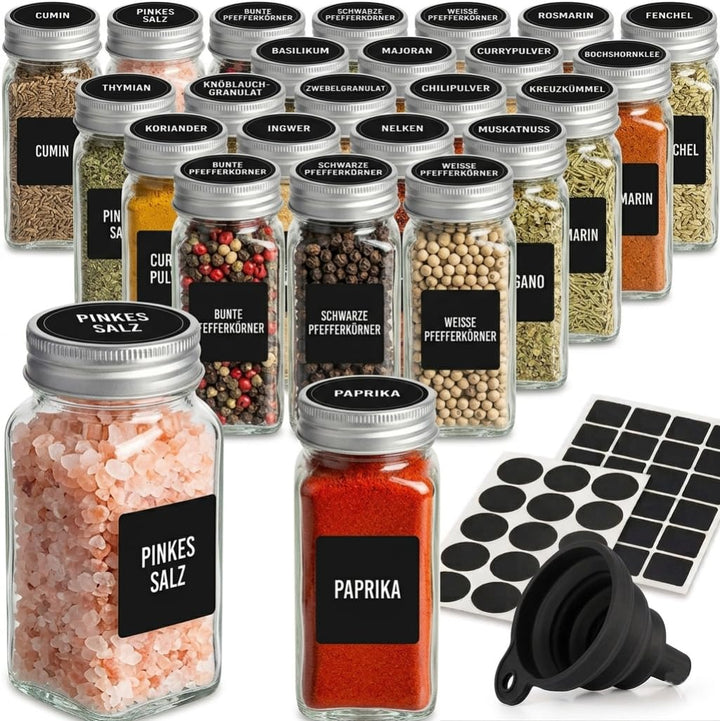 ZEBEN® Gewürzgläser Set 120 ml – 25 leere Glasdosen mit Deckel, einheitliche Gewürzaufbewahrung für