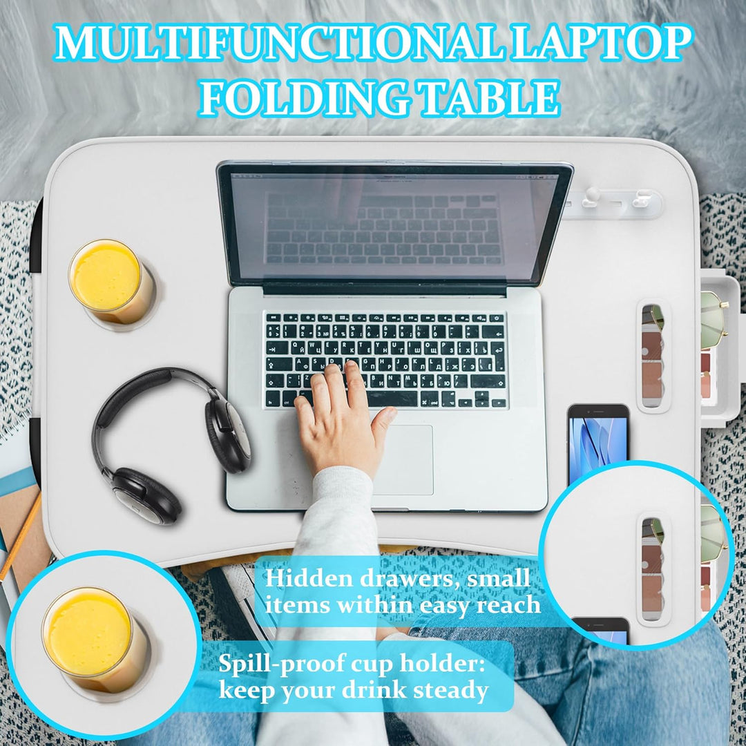 Soontrans Laptoptisch, 60 x 40 x 28 cm, Laptop Tisch mit Schublade, Getränkehalter, Kleiner Ventilat