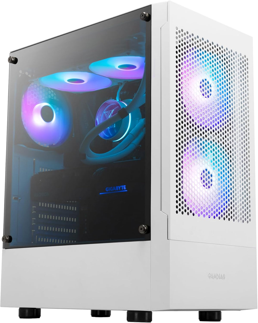 GAMDIAS Talos E3 Mesh WH Gaming PC-Gehäuse, Mid-Tower ATX-Gehäuse mit seitlicher gehärteter Glassche