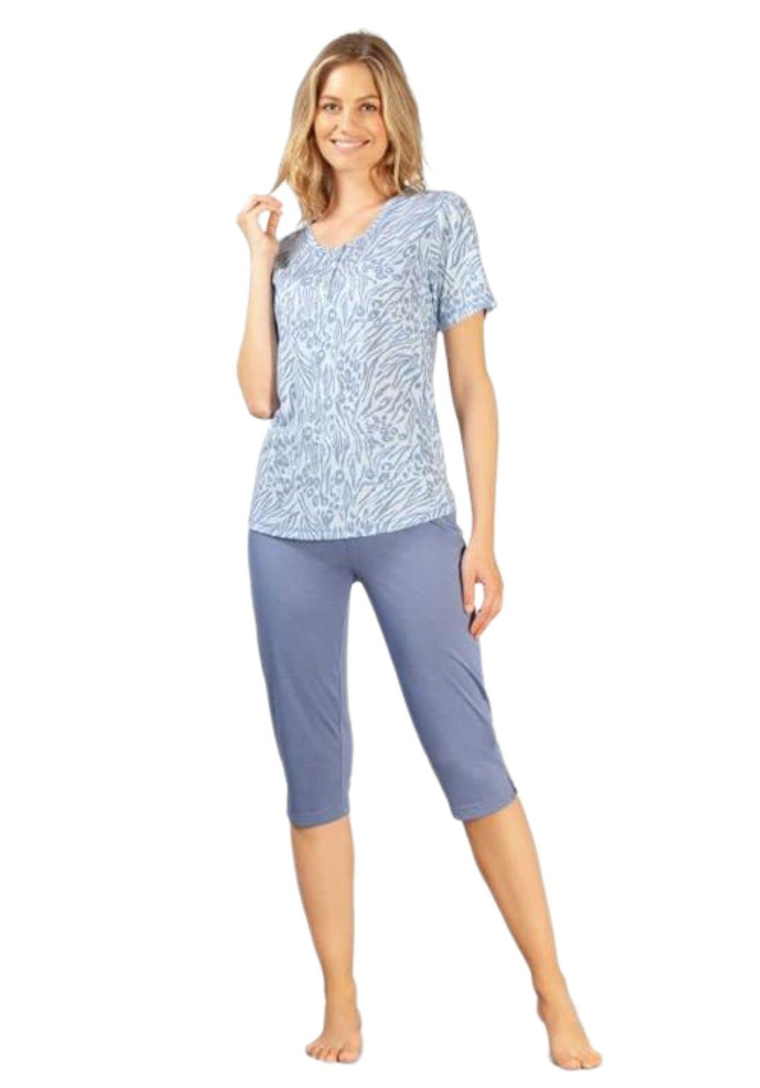 hajo Damen Capri Saz MODAL MIKROFASER Schlafanzug 44-46 Jeansmelange, 44-46 Jeansmelange