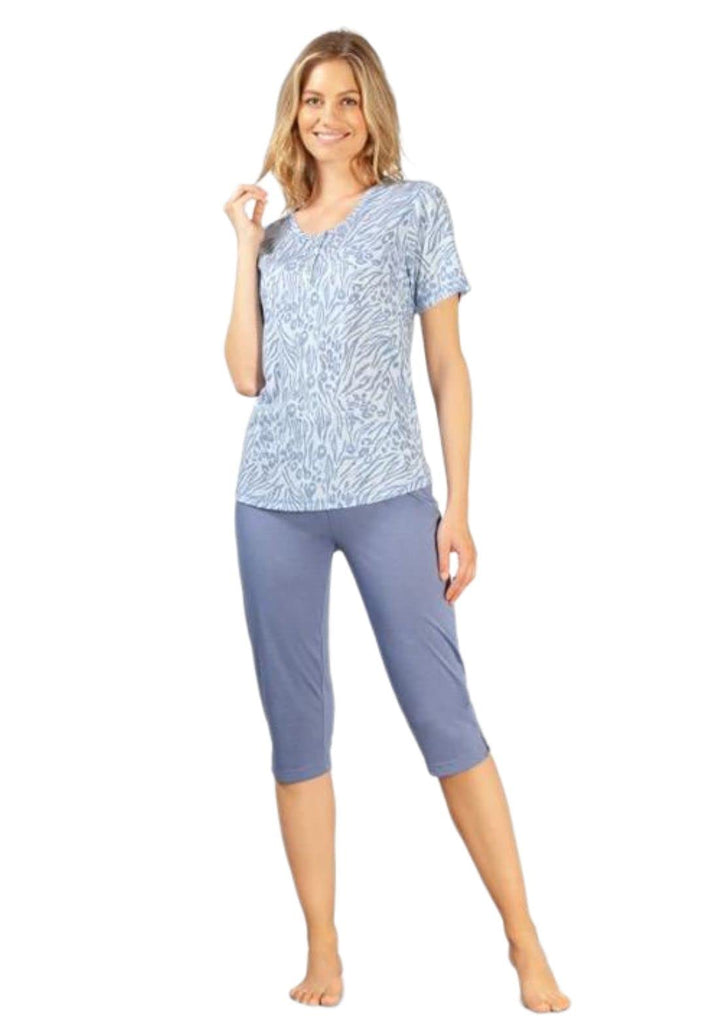 hajo Damen Capri Saz MODAL MIKROFASER Schlafanzug 44-46 Jeansmelange, 44-46 Jeansmelange