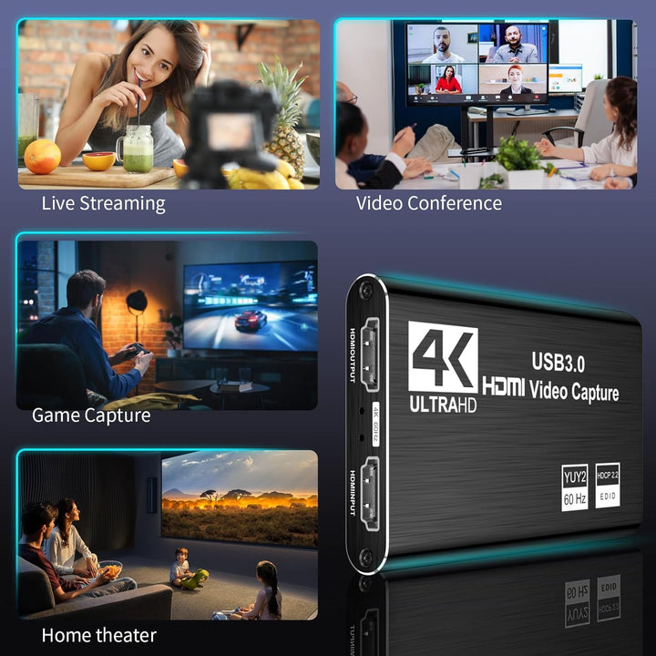 XIIXMASK Video Capture Card, Audio Video Capture Card, USB 3.0 Capture Card 4K HDMI Loop-Out, 1080P