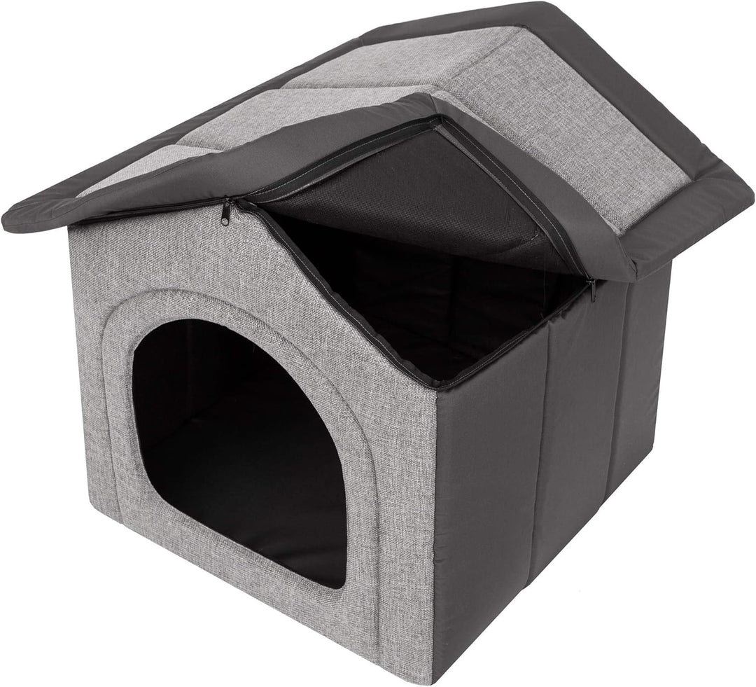 Hundehütte Hundehöhle Hundebett Hundehaus Katzenhöhle Tierbett XXL - 70x60 cm hellgrau mit Graphit X