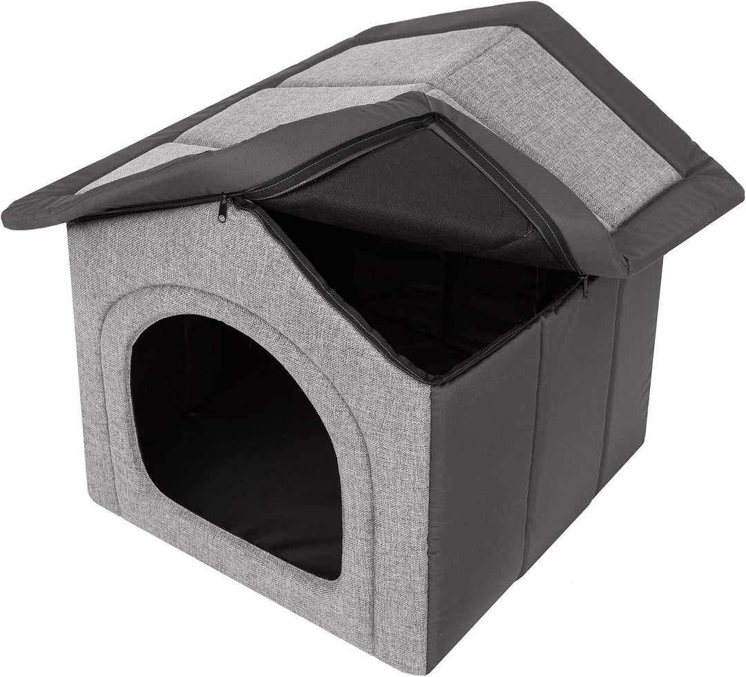 Hundehütte Hundehöhle Hundebett Hundehaus Katzenhöhle Tierbett XXL - 70x60 cm hellgrau mit Graphit X