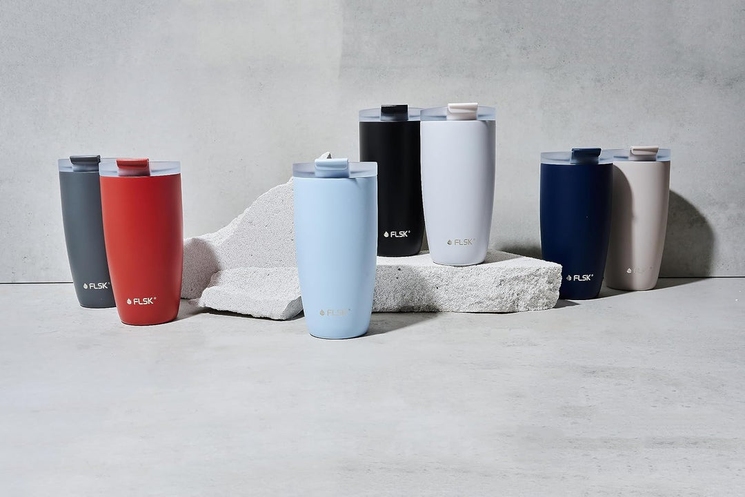 FLSK CUP Edelstahl Mehrwegbecher für unterwegs (350 ml, 500 ml) - 3 h heiss, auslaufsicher, inkl. pl