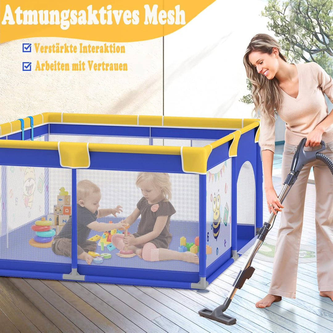 HENGMEI Baby Laufgitter Laufstall Absperrgitter 127x127cm Aktivitätszentrum mit Rutschfester Basis,