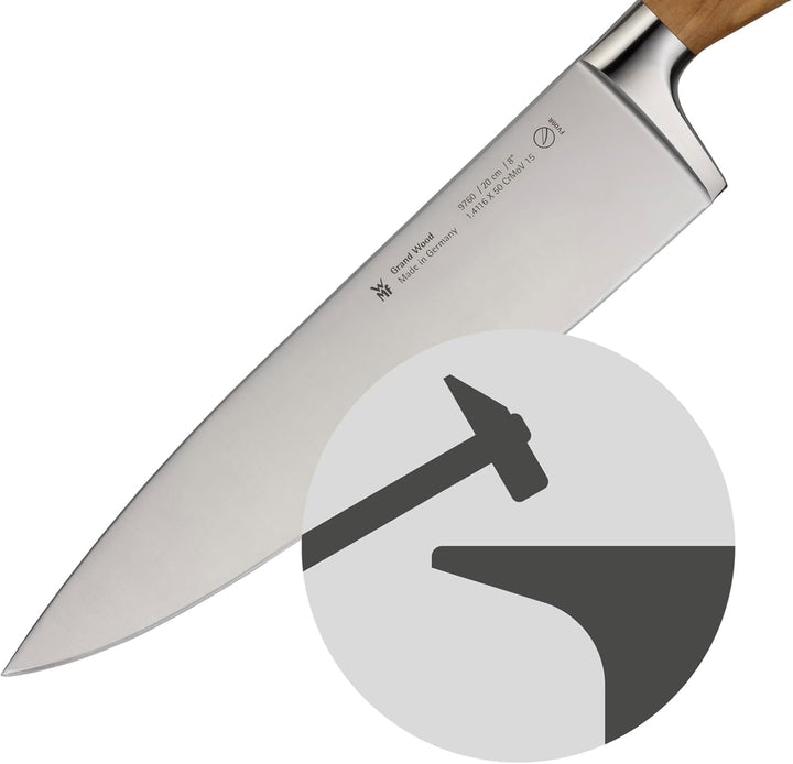 WMF Grand Wood Kochmesser 33,8 cm, Messer Holzgriff, Made in Germany, Olivenholzgriff, Messer geschm