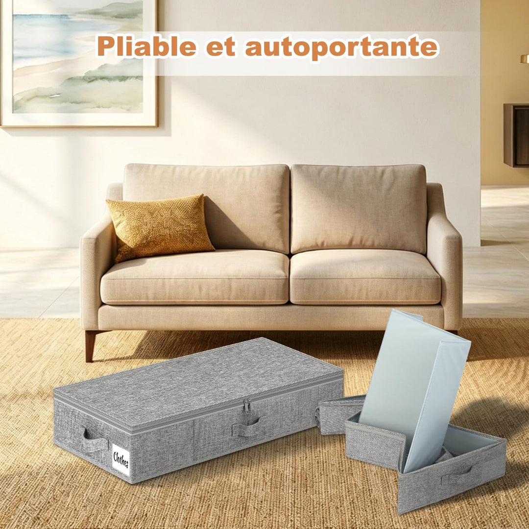 Unterbett Aufbewahrungsbox 17cm mit Deckel, 3 Stück Faltbar 50L Unterbettkommode, Waschbar Kleiderau