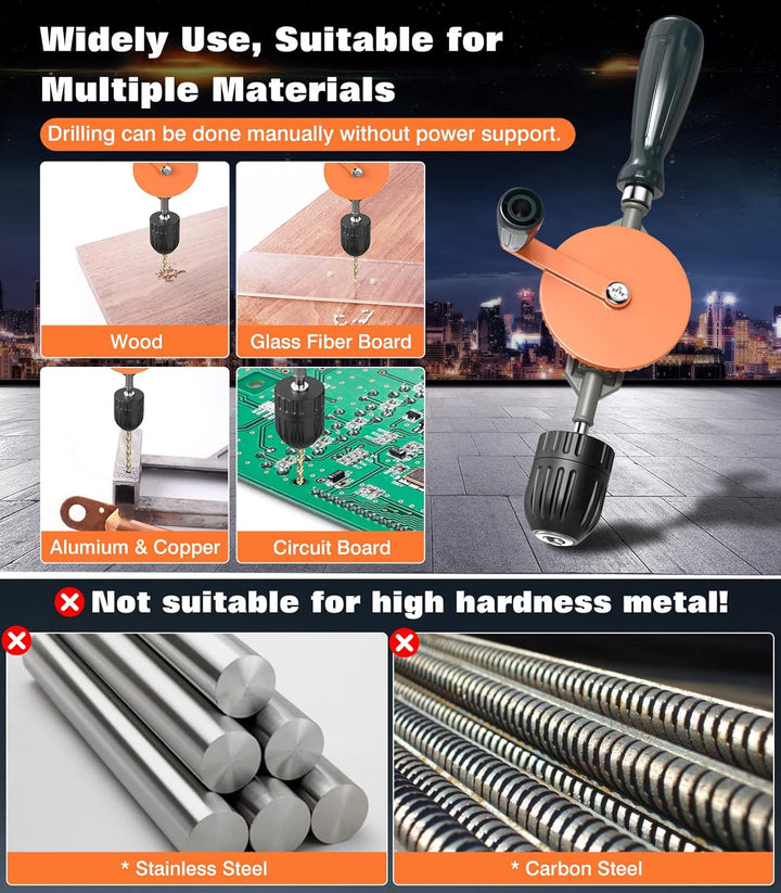 Housolution Handbohrmaschine, Leistungsstark 3/8 Zoll (1-10mm) mit 13 Bohrspitzen Spannfutter Stahlg