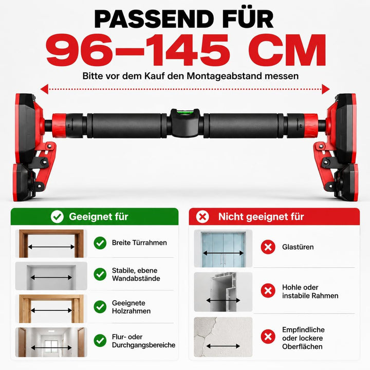 Klimmzugstange für Türrahmen ohne Bohren und Schrauben, 96–145 cm verstellbare Pull Up Bar, bis 400