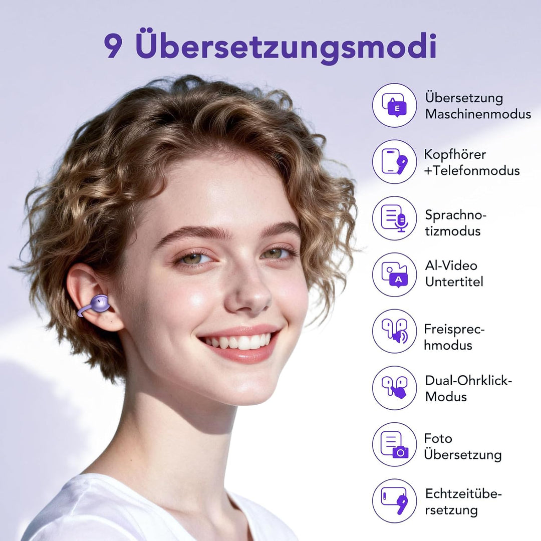 NE32 Ai Übersetzer Kopfhörer mit LCD,3-in-1 Übersetzungskopfhörer 165 Sprachen mit App,9 Übersetzung
