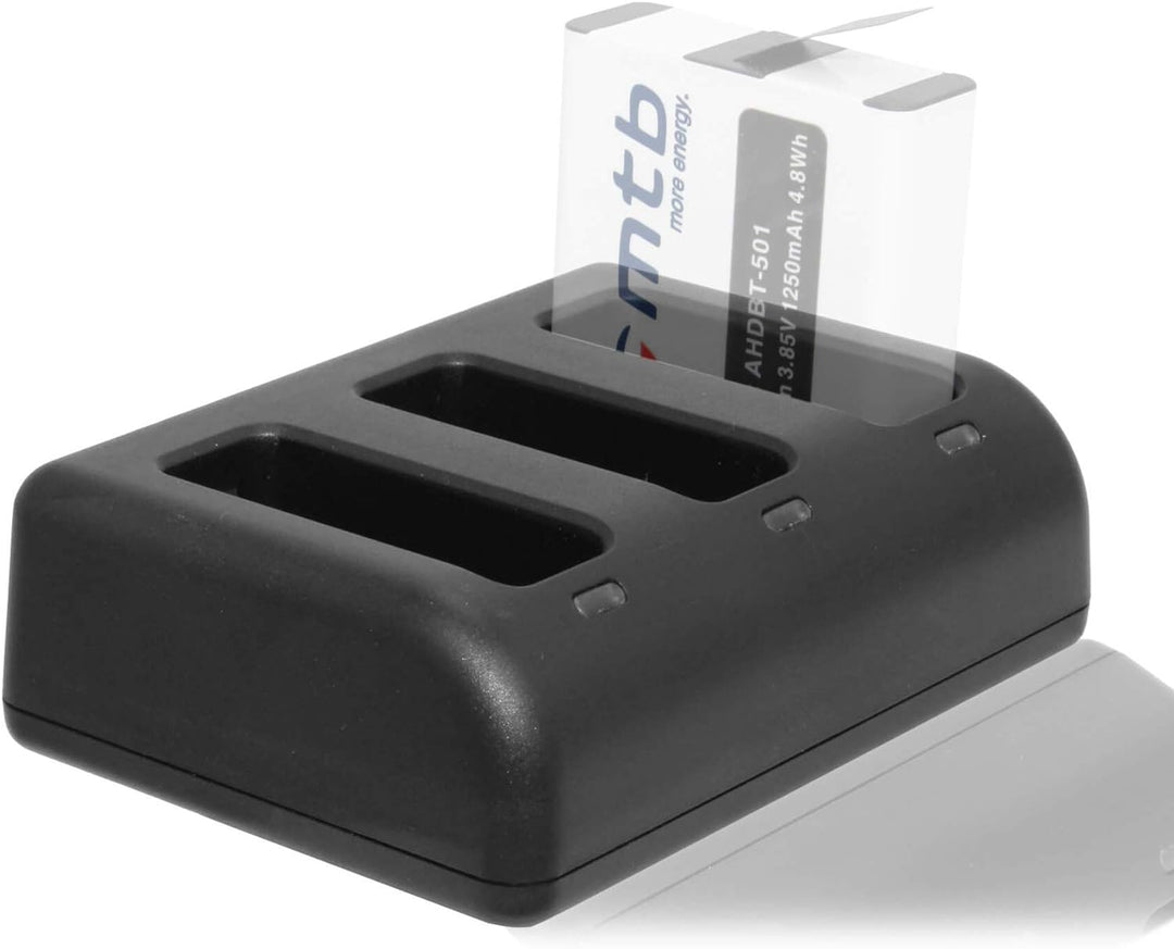 3 Akkus (1250mAh) + Triple-Ladegerät (USB) für AABAT-001 / Für GoPro Hero 5, Hero 6 - mit Allen Firm