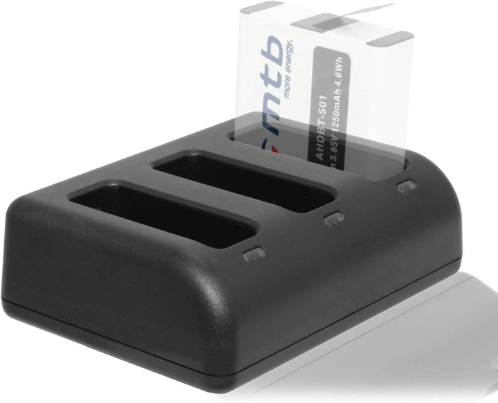 4 Akkus (1250mAh) + Triple-Ladegerät (USB) für AABAT-001 / Für GoPro Hero 5, Hero 6 - mit Allen Firm