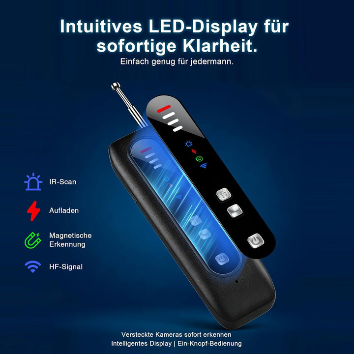 Wanzen Detektor,Versteckte Kamera Detektor mit Dual-Sensor und LED Anzeige,RF Wireless GPS Tracker F