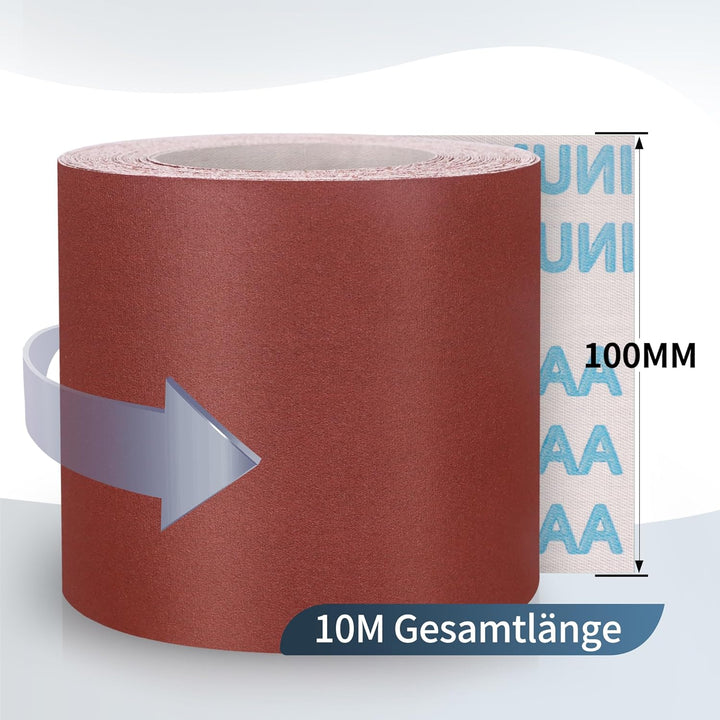 ZEHIQ Schleifpapier Rolle, Schleifpapierrollen Körnung 400, 100 mm x 10 m Schleifleinen Rolle für Ha