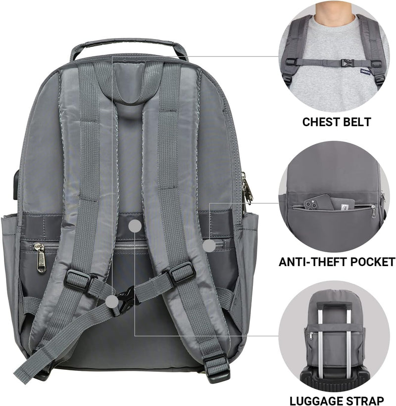 KAUKKO Handgepäck Rucksack mit LaptopFach 14 Zoll, Freizeit Rucksack, Wasserdichter Schultasche für