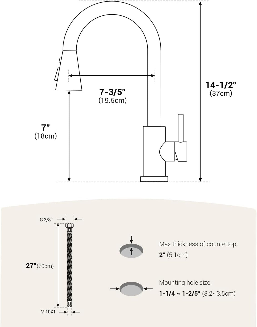 DAYONE Wasserhahn Küche Matt Schwarz, Hochdruck Küchenarmatur mit Brause Ausziehbar, Mischbatterie K