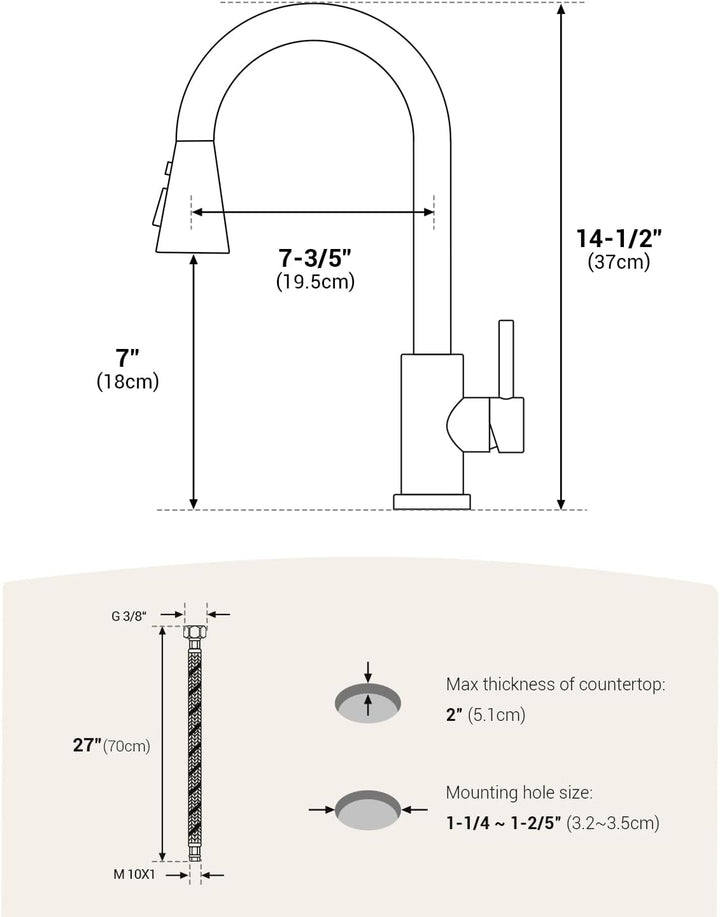 DAYONE Wasserhahn Küche Matt Schwarz, Hochdruck Küchenarmatur mit Brause Ausziehbar, Mischbatterie K