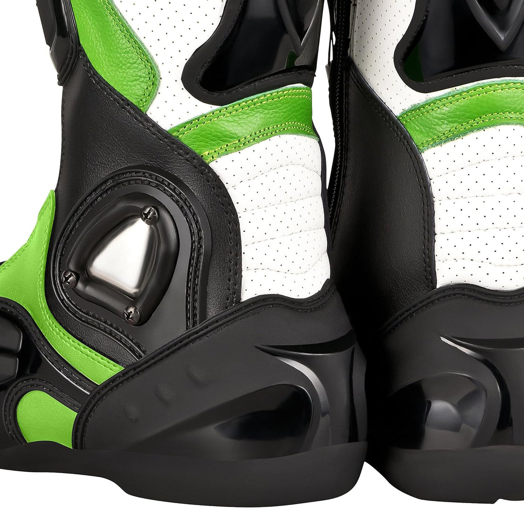 Motorradstiefel hochwertige XLS Racing Boots Touringstiefel Lederstiefel schwarz grün (40) 40 EU Sch