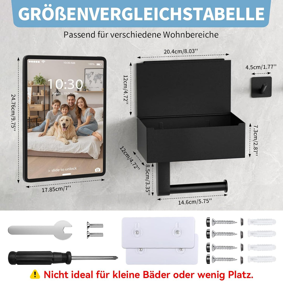 Toilettenpapierhalter Schwarz, Heatigo Klopapierhalter Ohne Bohren mit Feuchttücherbox Klorollenhalt