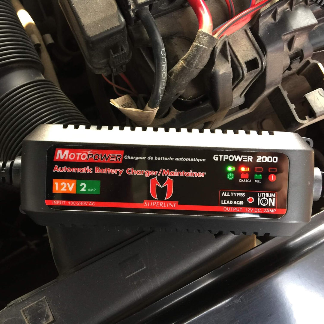MOTOPOWER MP00207A 12V 2Amp Smart automatische Ladegerät für Bleibatterien und Lithium-Ionen-Batteri