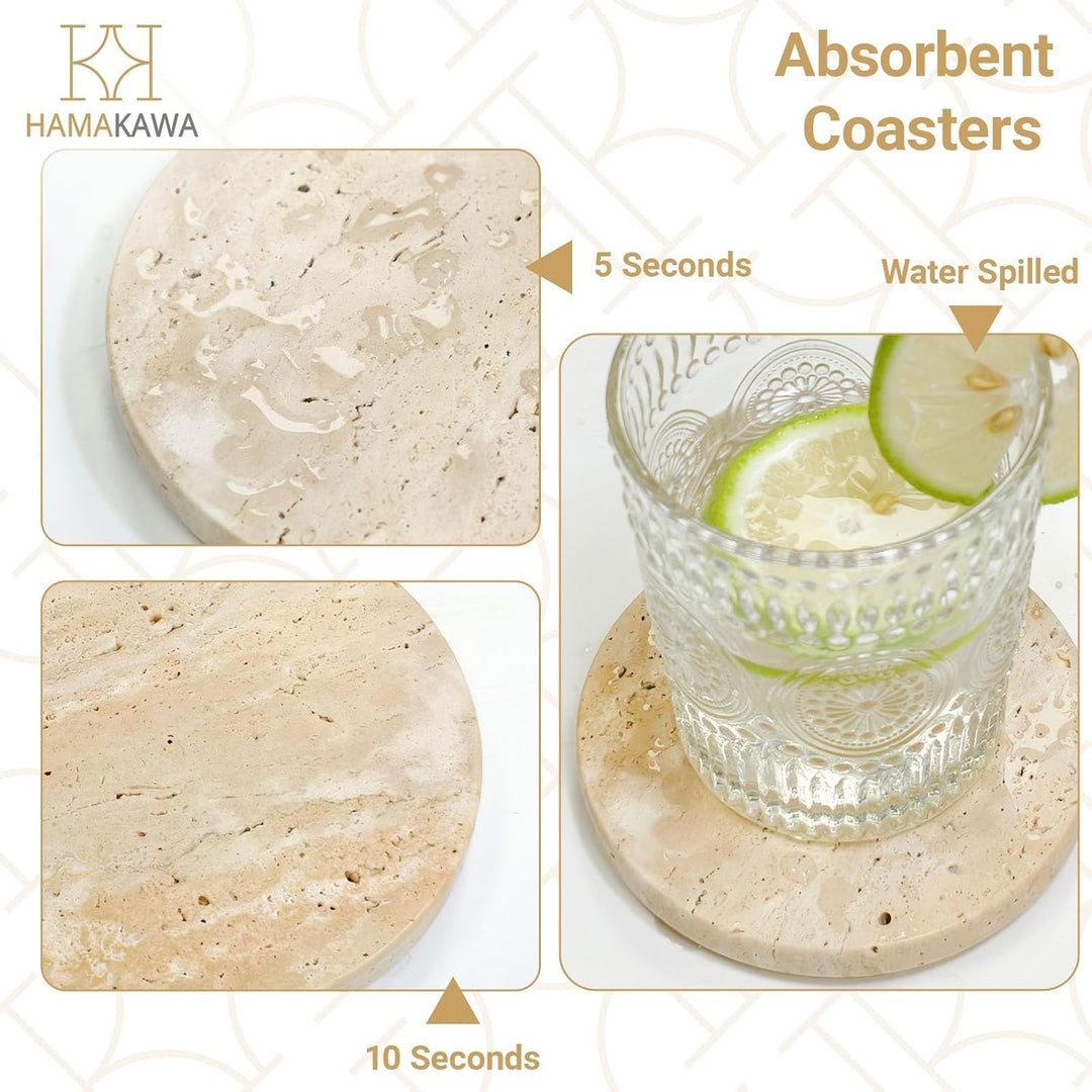 Marmor Untersetzer 4er Set, Untersetzer Naturstein 10cm, Beige Coasters für Couchtisch, Büro, Wohnac