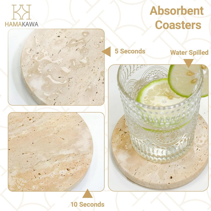 Marmor Untersetzer 4er Set, Untersetzer Naturstein 10cm, Beige Coasters für Couchtisch, Büro, Wohnac