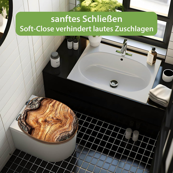 banjado Design WC Sitz Bambus Absenkautomatik 45,8x37,5cm - Toilettendeckel mit Absenkautomatik Holz