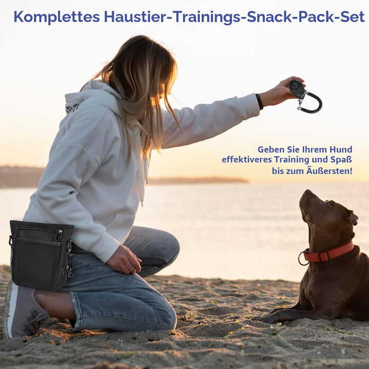 Leckerlibeutel für Hunde Set mit Hundeleckerlis InnenTasche in Silikon Trainingsklicker und Hundekot