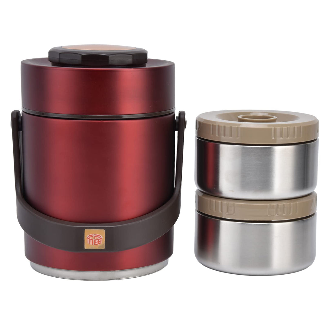 Jenngaoo Vakuum Lunchbox 1500ml 2-stöckig, Edelstahl Isolierbehälter Rot, Rot