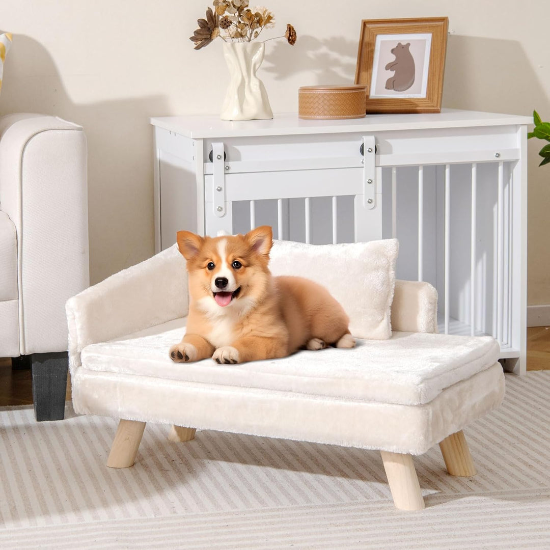 GOPLUS Luxus Katzensofa, Erhöhtes Hundebett mit Rückenlehne, abnehmbarem Kissen &amp; Holzbeinen, Hundes