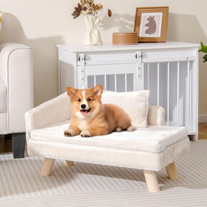 GOPLUS Luxus Katzensofa, Erhöhtes Hundebett mit Rückenlehne, abnehmbarem Kissen &amp; Holzbeinen, Hundes