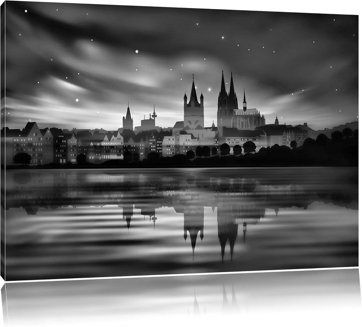 Pixxprint Polarlichter Skyline Köln als Leinwandbild/Grösse: 100x70 / Wandbild/Kunstdruck/fertig bes