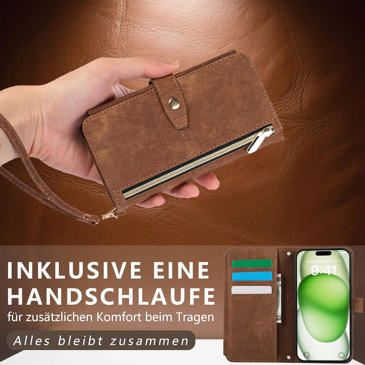 ZCDAYE Hülle für iPhone 17 Pro mit Band Handykette, Leder Handyhülle Handytasche mit Kordel Kartenfä