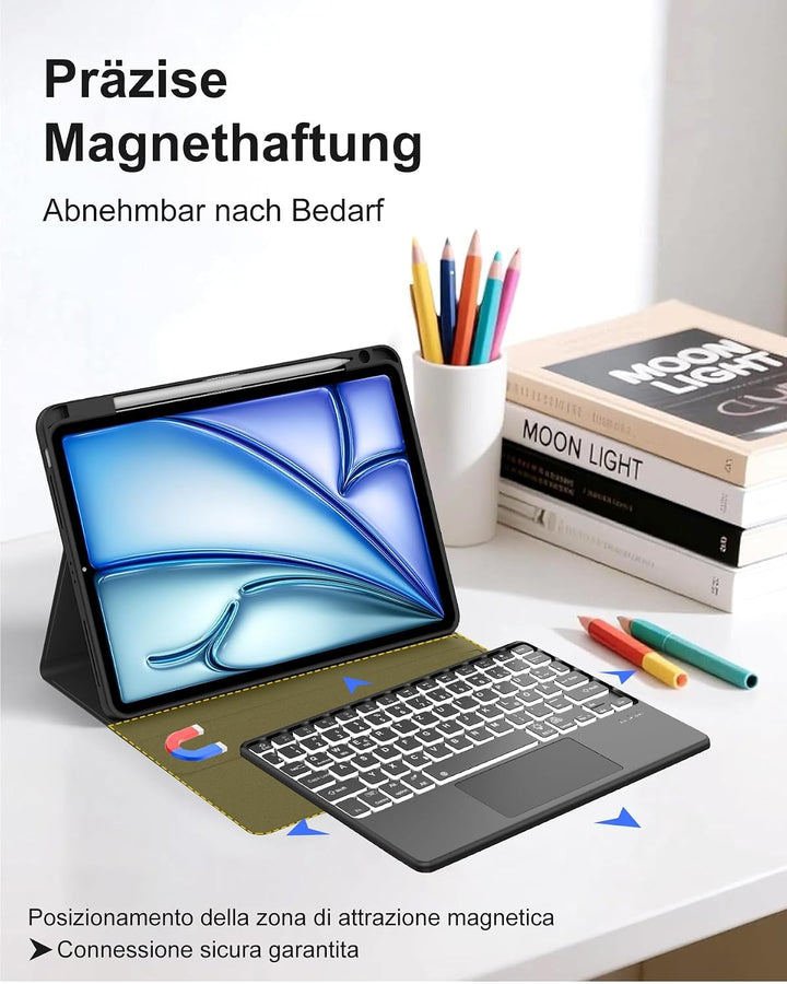 Für iPad Air 11 (M4/M3) Hülle mit Touchpad & Beleuchtung QWERTZ | Für iPad Air 11 Hülle mit Tastatur