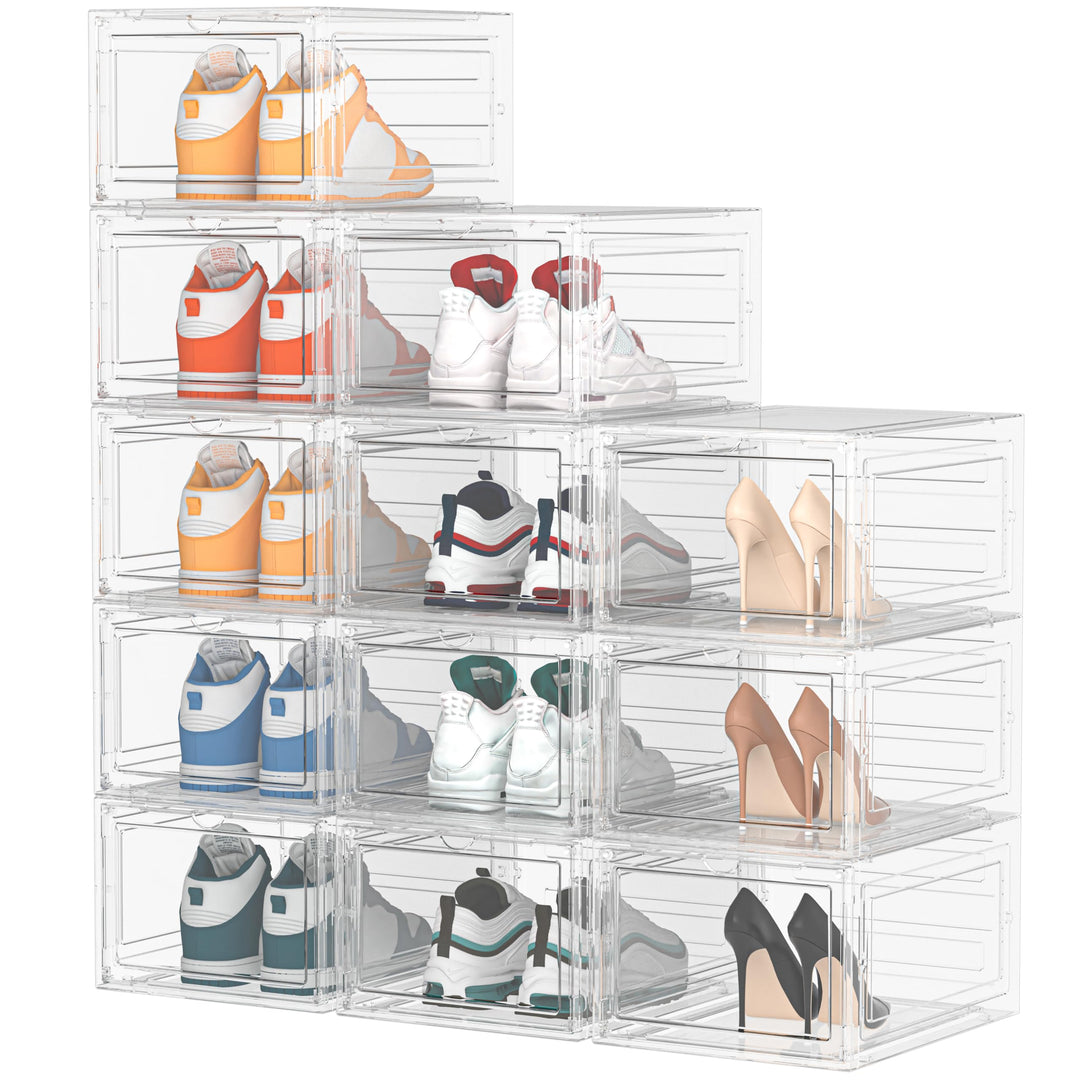 HOMIDEC Schuhboxen Stapelbar Transparent, 12 Stück Hartplastik Schuhkarton mit Deckel, Schuhaufbewah