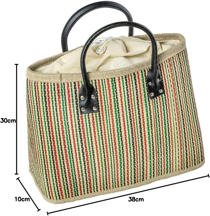 LaFiore24 Einkaufstasche Shopper Henkeltasche Korb Handtasche Allzwecktasche Mehrfarbig Gestreift, M
