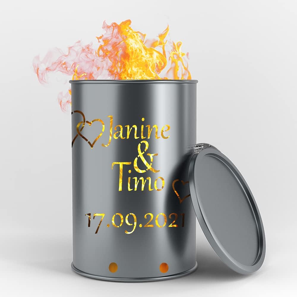 Fuchsbau Feuertonnen Feuertonne mit - Hochzeit - Motiv - personalisierbar - Gefertigt aus neuem Ölfa