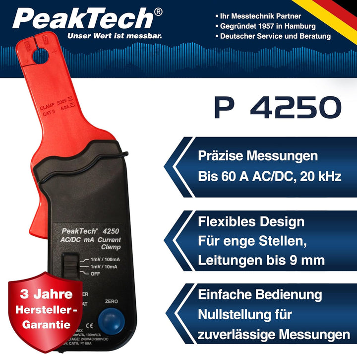 PeakTech P 4250 4250 - Stromzangen-Adapter für Multimeter bis zu 60 in AC/DC mit 4 mm Steckern, Null