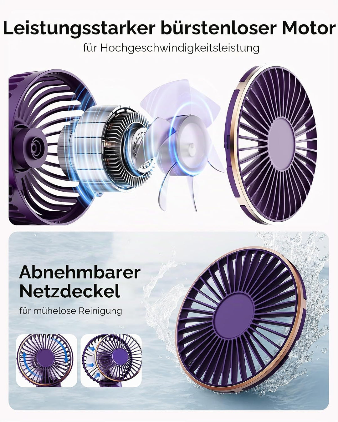 TUNISE Tragbarer Handventilator, Tragbarer Wiederaufladbarer Ventilator, 4000mAh,180° Verstellbar, 6