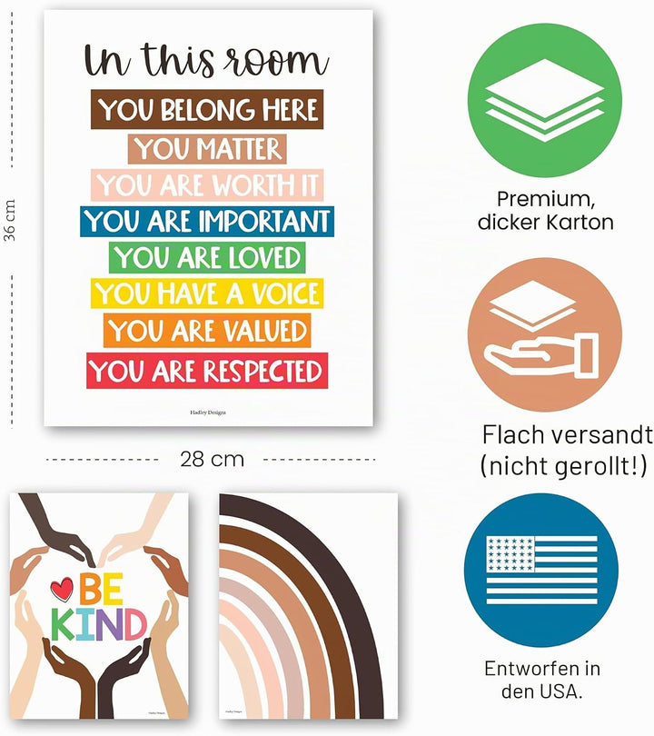 6 Regenbogen-Poster-Diversity-Poster für Klassenzimmer, Dekoration für Lehrer, Elementary – inklusiv