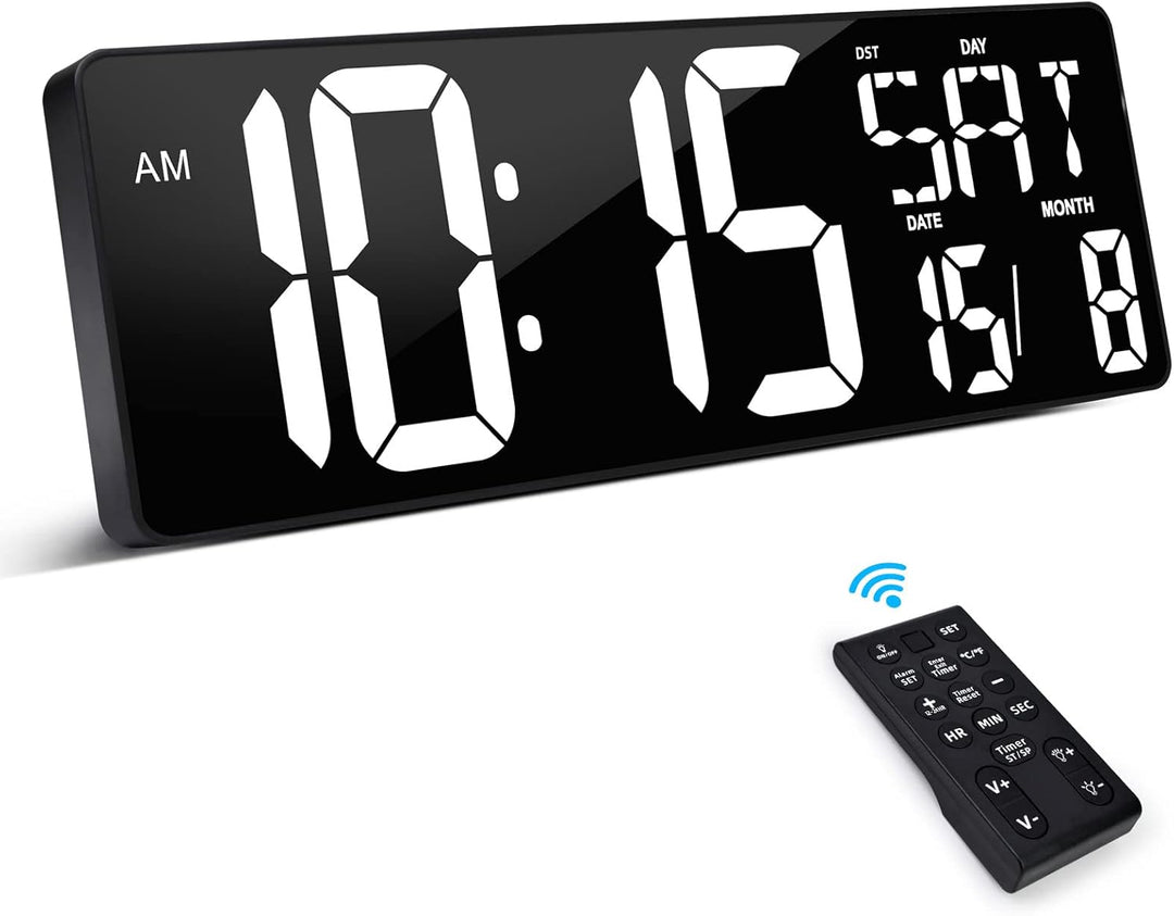 XREXS Wanduhr Digitale Gross mit Fernbedienung, 16,5'' Wanduhr Digital Uhr mit LED-Display, Digitale