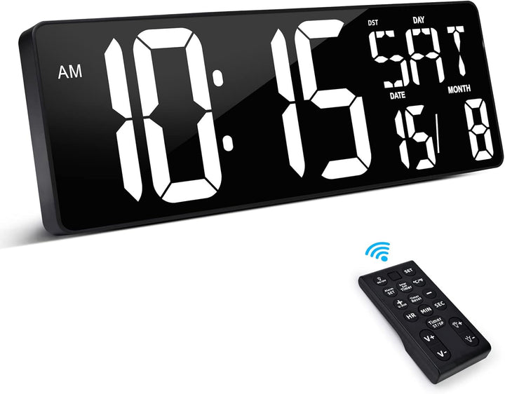 XREXS Wanduhr Digitale Gross mit Fernbedienung, 16,5'' Wanduhr Digital Uhr mit LED-Display, Digitale